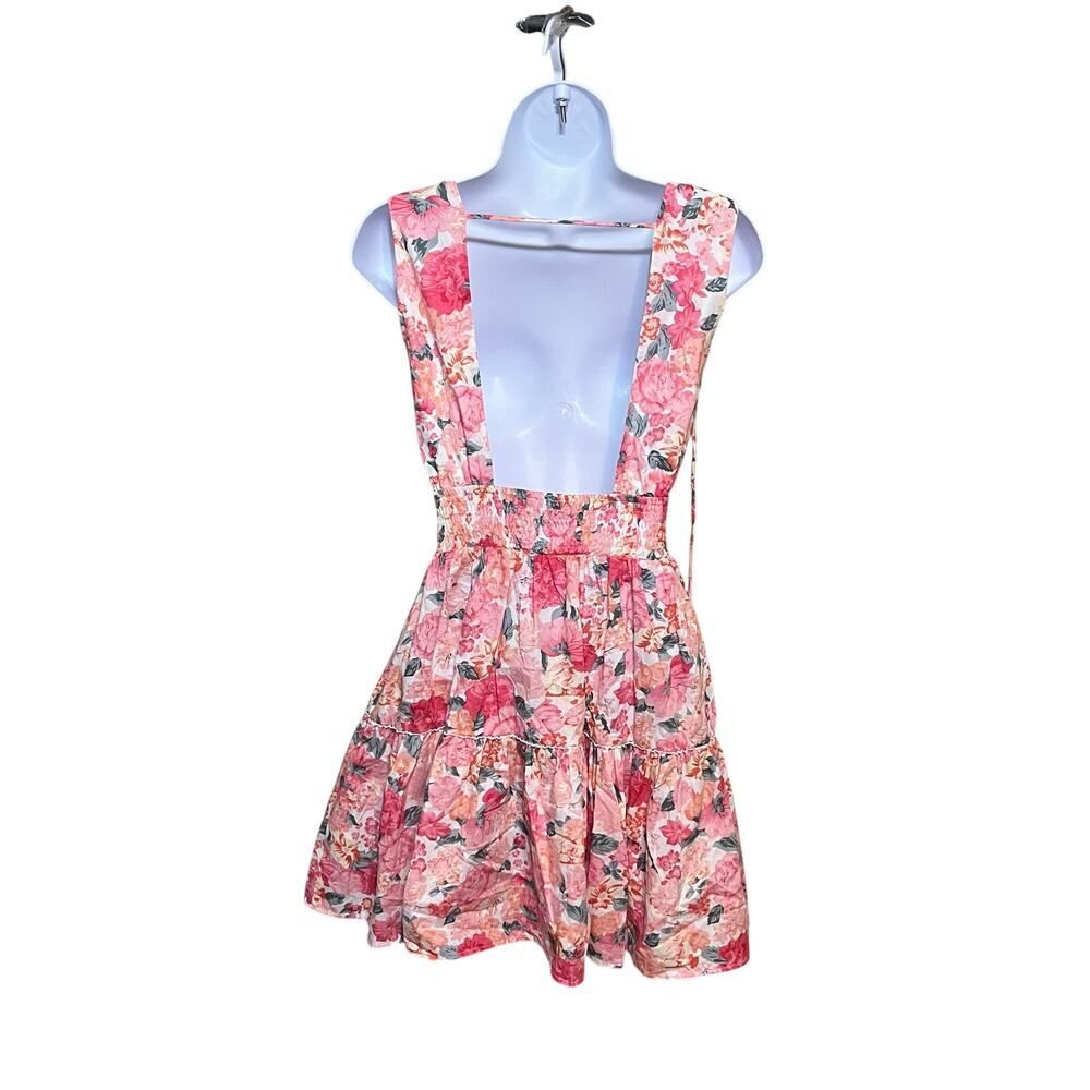 Hello Molly Sandy Shores Mini Dress M Pink Floral Smocked Waist Open Back Preppy - Picture 7 of 10